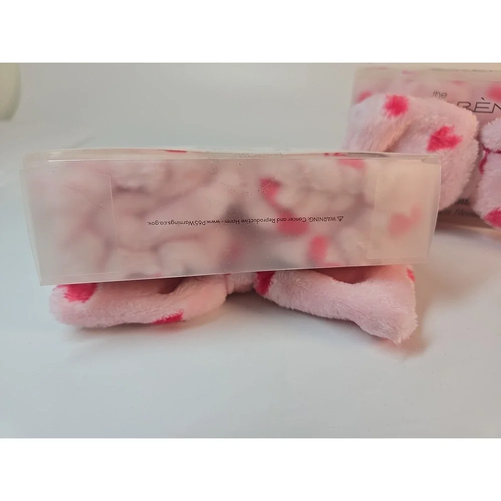 2 NEW The Crème Shop PLUSH SPA Teddy Headyband PINK HEARTS BOW Headband